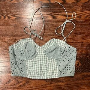 Women's Green Eyelet Crop Top urban outfitters